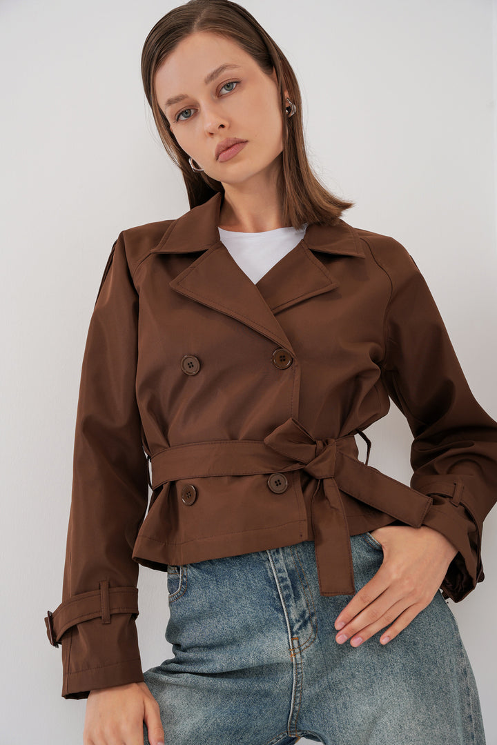 Bigdart Manteau court ceinturé femme 5970 - Marron