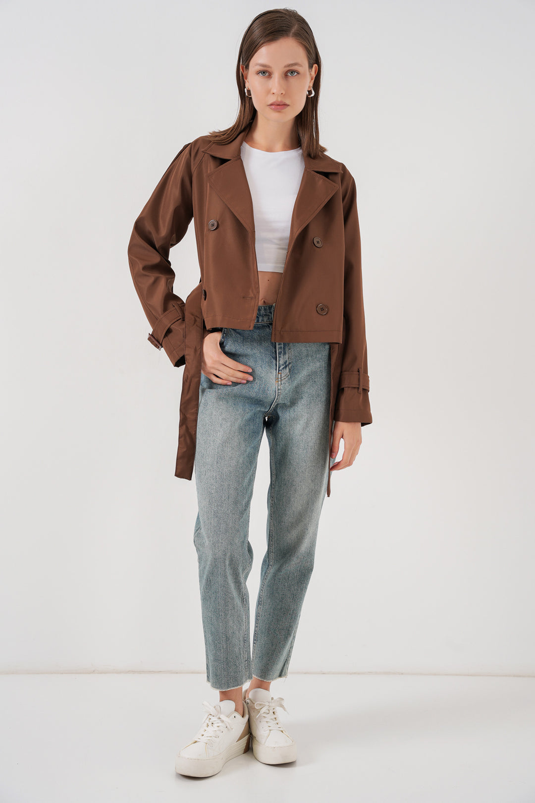 Bigdart Manteau court ceinturé femme 5970 - Marron