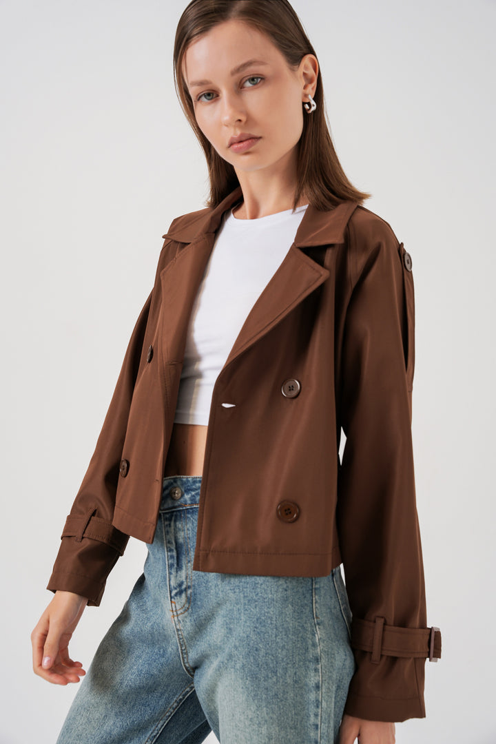 Bigdart Manteau court ceinturé femme 5970 - Marron