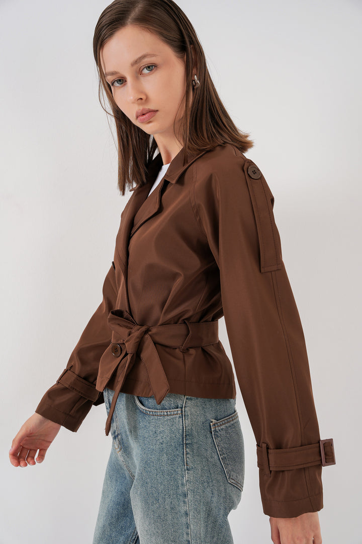 Bigdart Manteau court ceinturé femme 5970 - Marron