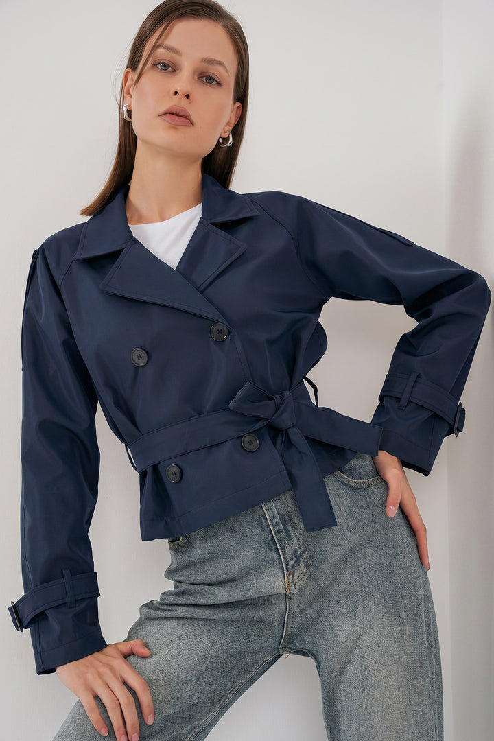 Bigdart Trench court ceinturé pour femme 5970 - Bleu marine