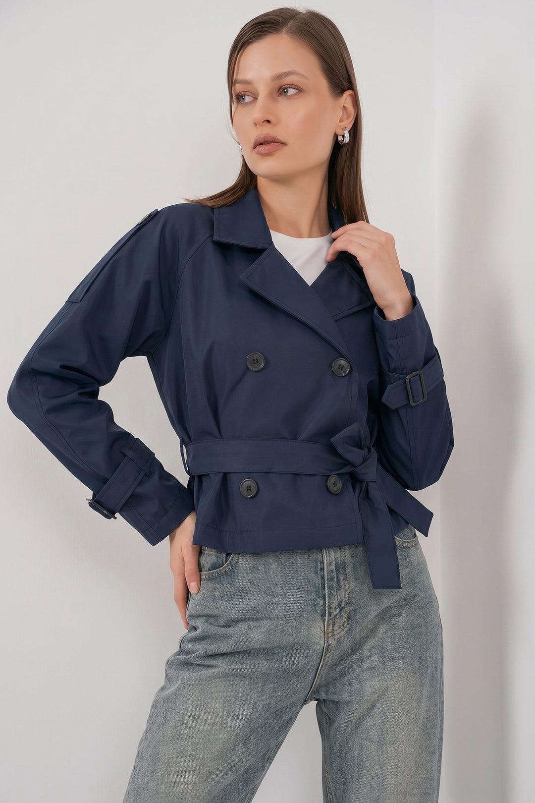 Bigdart Trench court ceinturé pour femme 5970 - Bleu marine