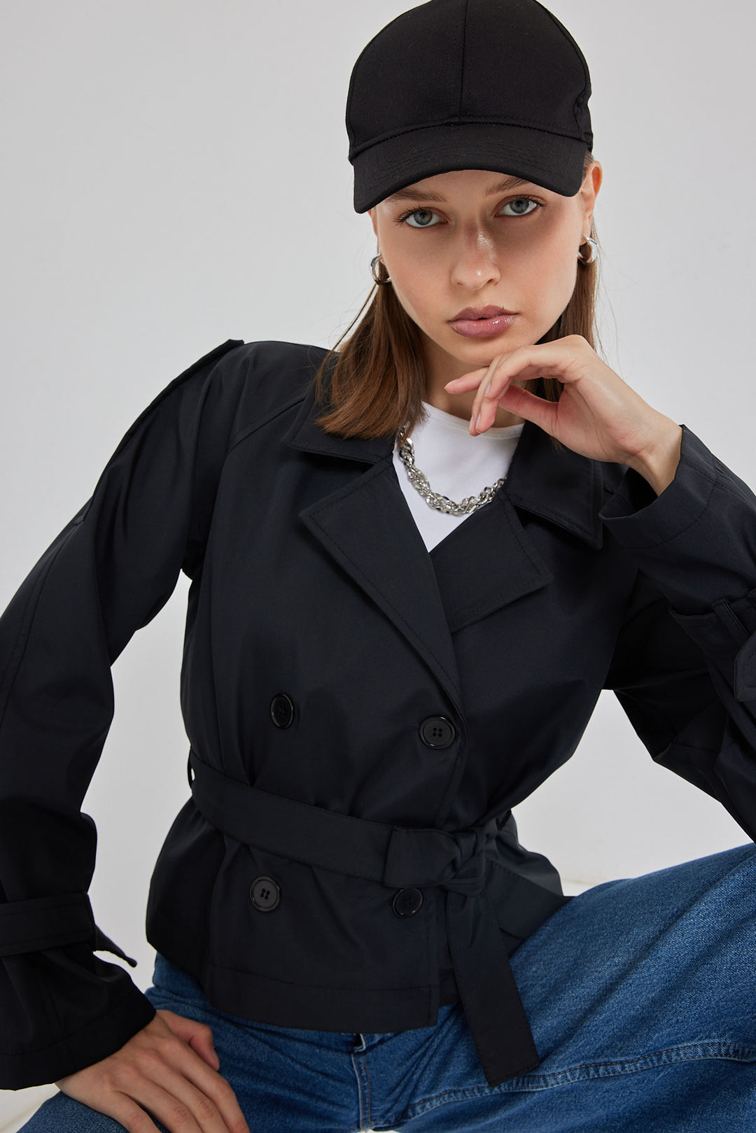 Bigdart Trench court ceinturé pour femme 5970 - Noir
