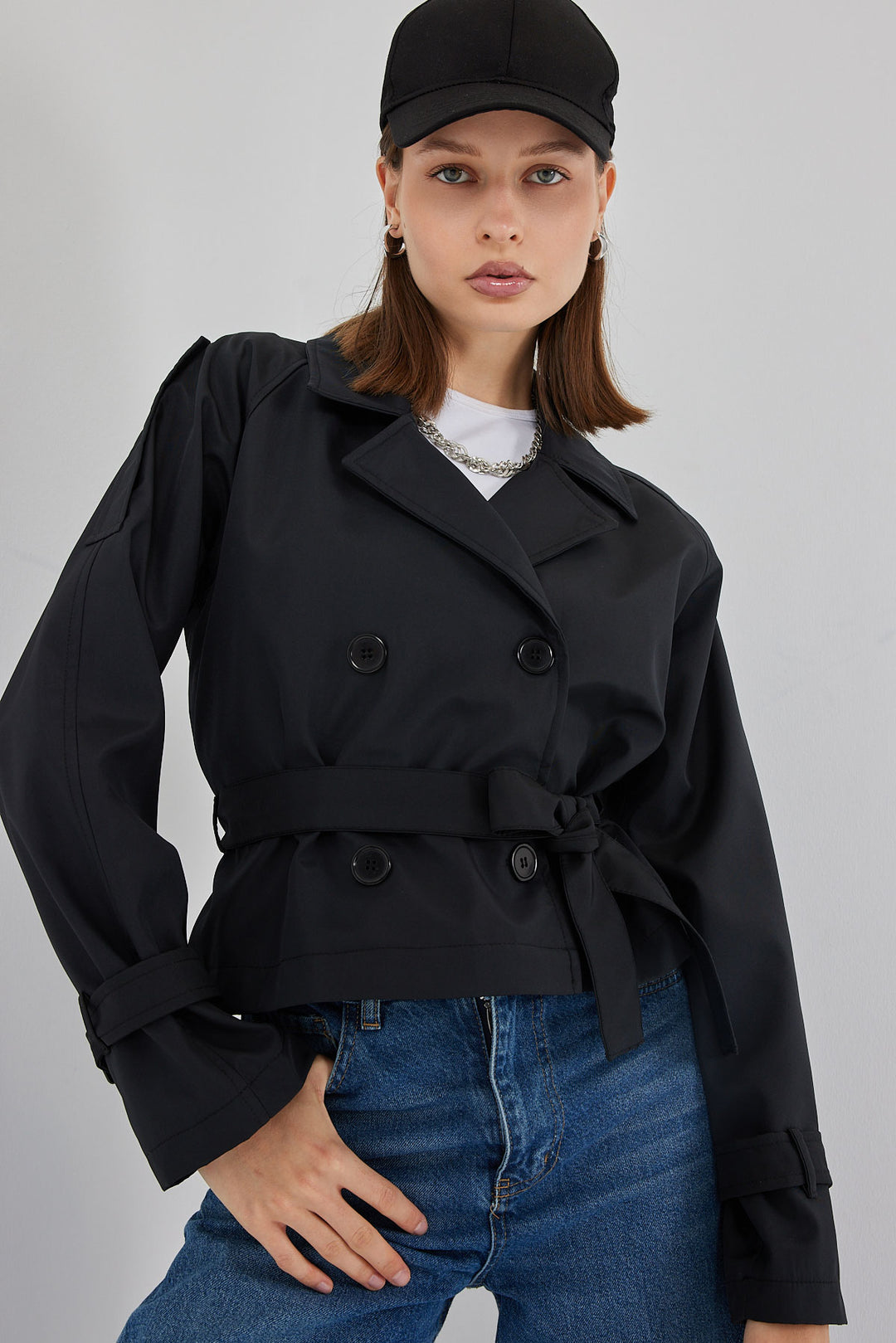 Bigdart Trench court ceinturé pour femme 5970 - Noir