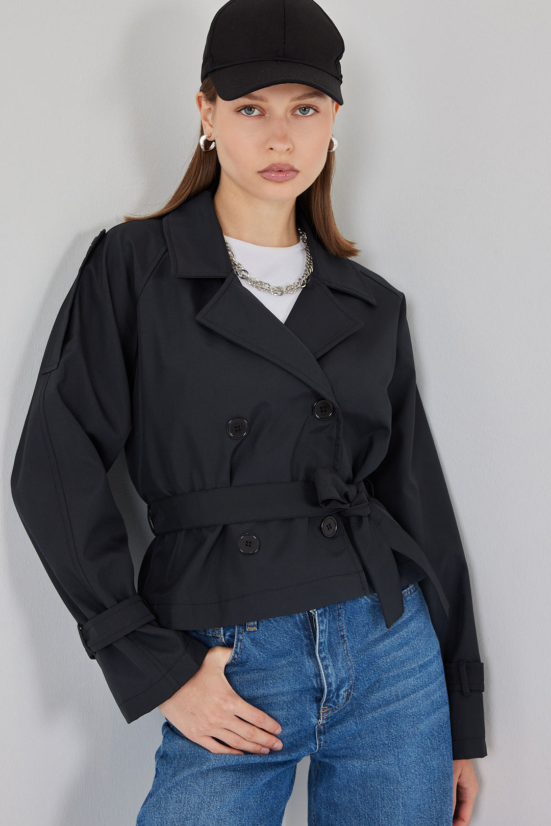 Bigdart Trench court ceinturé pour femme 5970 - Noir