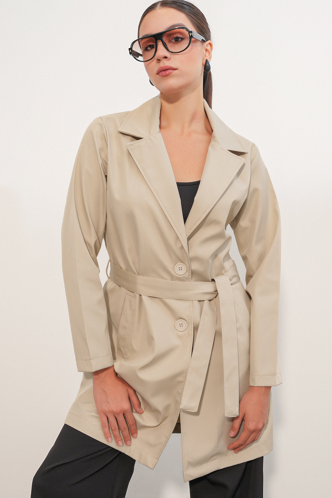 Bigdart Manteau trench court ceinturé femme 5990 - Beige