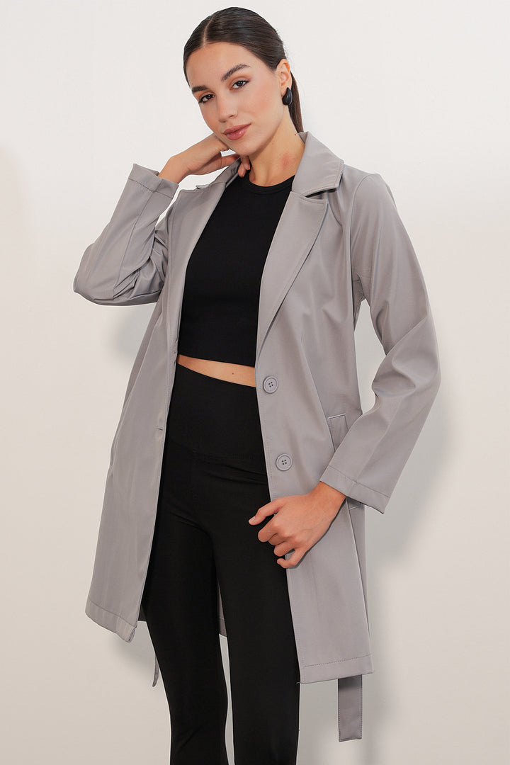 Bigdart Manteau trench court ceinturé femme 5990 - Gris