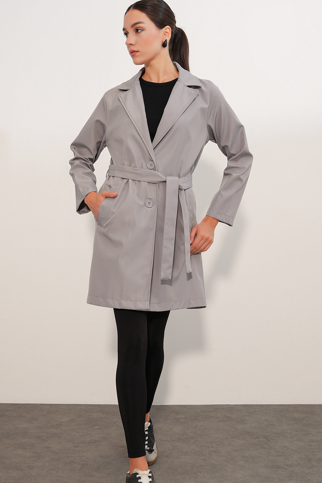 Bigdart Manteau trench court ceinturé femme 5990 - Gris