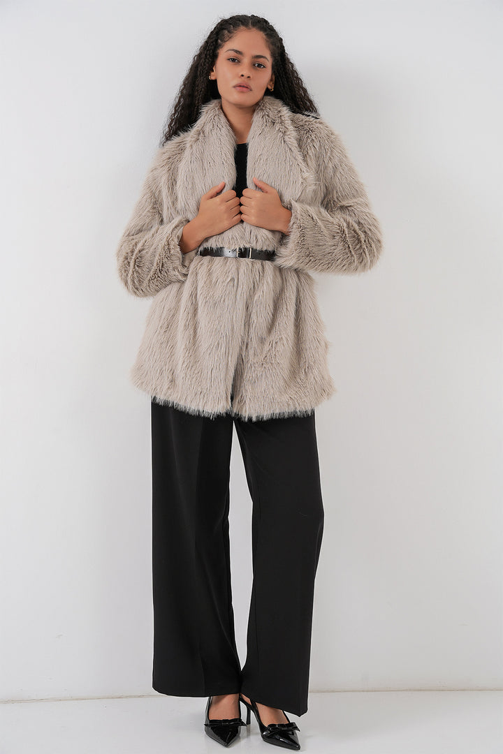 Bigdart Manteau long oversize en fausse fourrure ceinturé pour femme 9156 - Pierre
