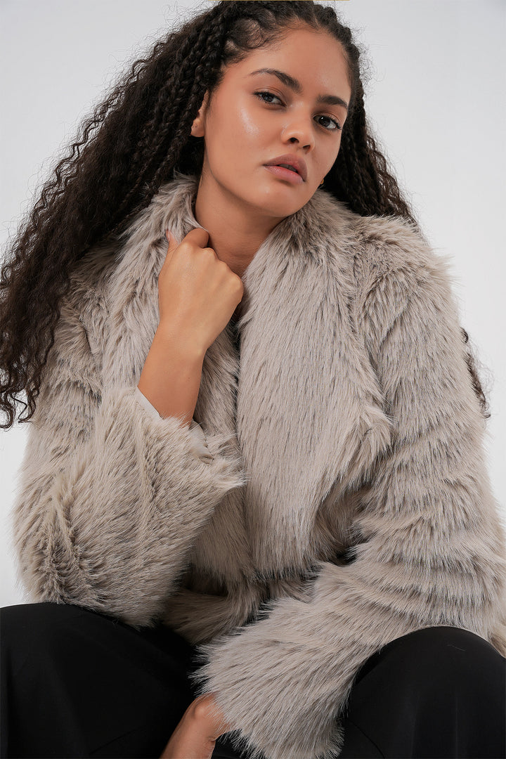 Bigdart Manteau long oversize en fausse fourrure ceinturé pour femme 9156 - Pierre