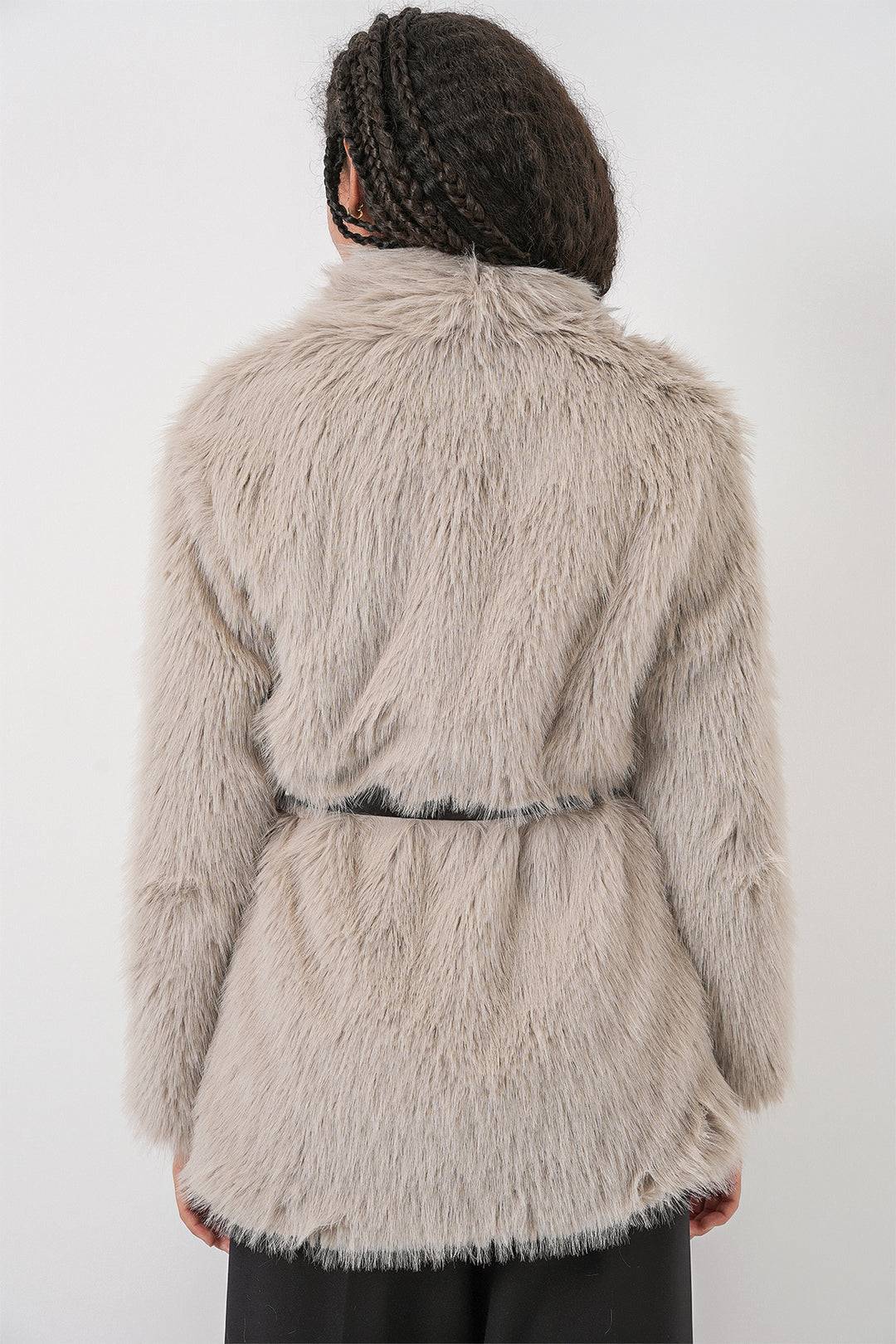 Bigdart Manteau long oversize en fausse fourrure ceinturé pour femme 9156 - Pierre