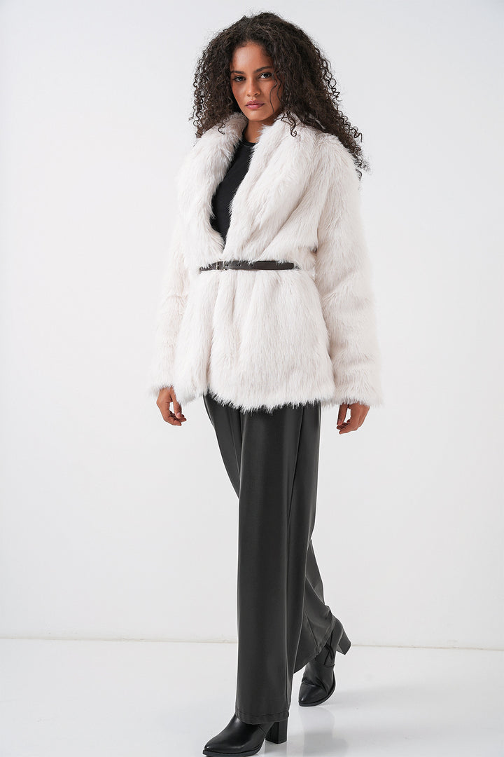 Bigdart Manteau oversize en fausse fourrure avec ceinture pour femme 9156 - Blanc