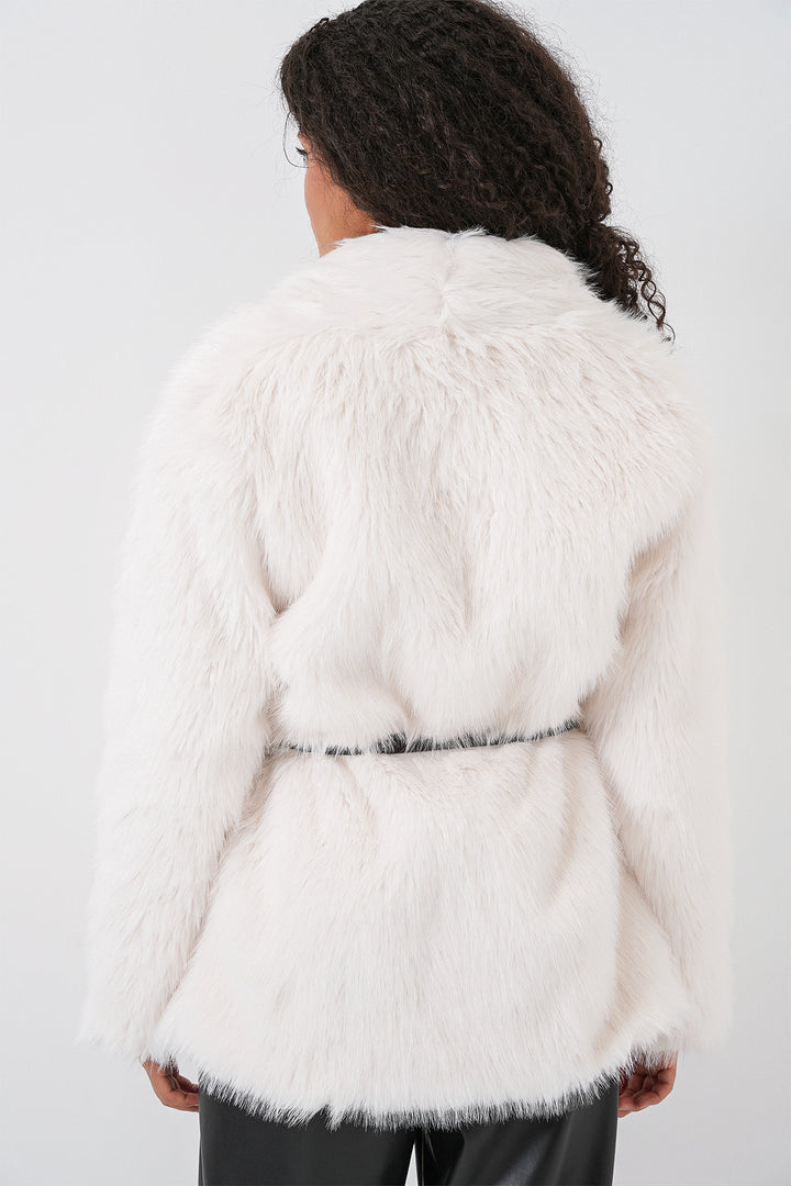 Bigdart Manteau oversize en fausse fourrure avec ceinture pour femme 9156 - Blanc