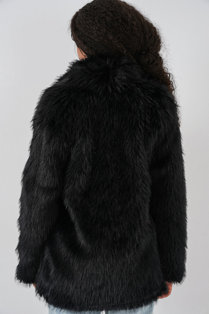 Bigdart Manteau oversize avec ceinture et fourrure pour femmes 9156 - Noir