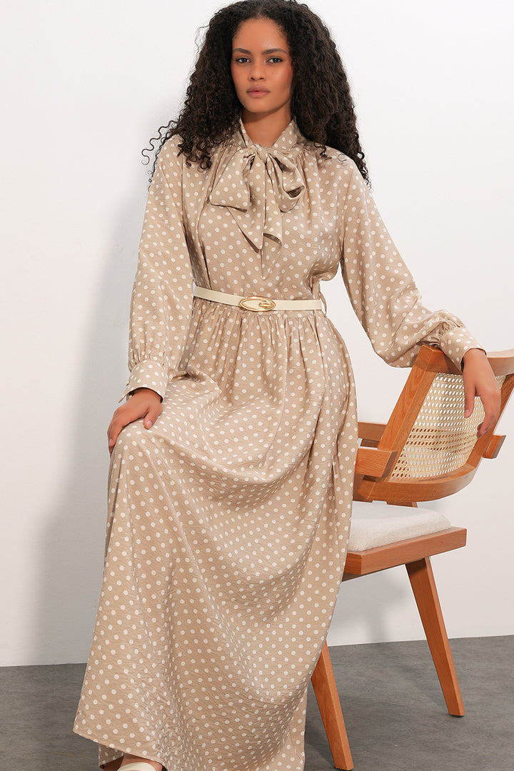 Bigdart Robe de hijab à pois avec ceinture 2613 - Beige