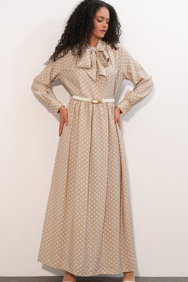 Bigdart Robe de hijab à pois avec ceinture 2613 - Beige
