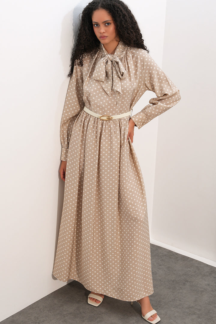 Bigdart Robe de hijab à pois avec ceinture 2613 - Beige