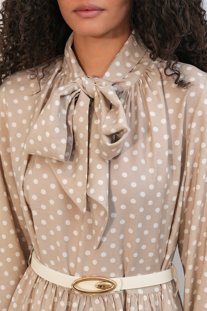 Bigdart Robe de hijab à pois avec ceinture 2613 - Beige