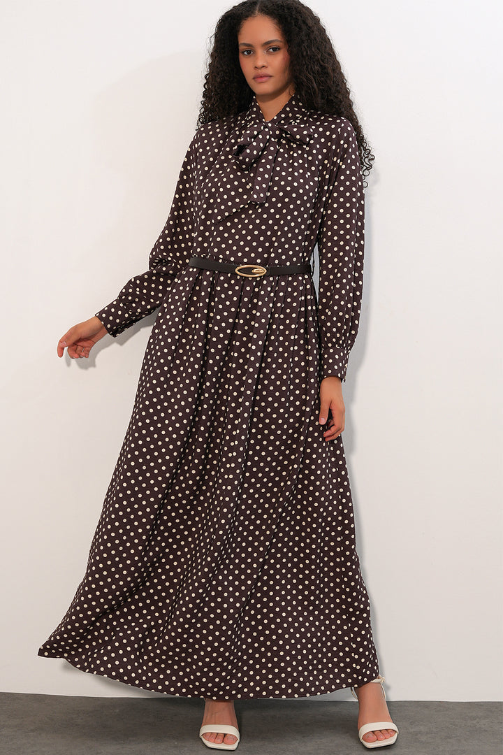 Bigdart Robe de hijab à pois avec ceinture 2613 - Marron
