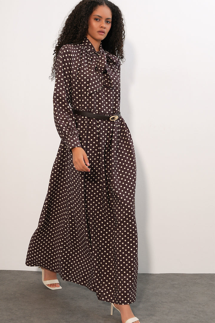 Bigdart Robe de hijab à pois avec ceinture 2613 - Marron