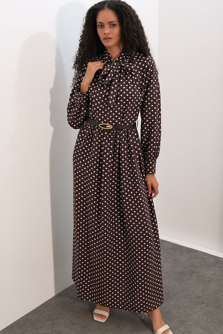 Bigdart Robe de hijab à pois avec ceinture 2613 - Marron