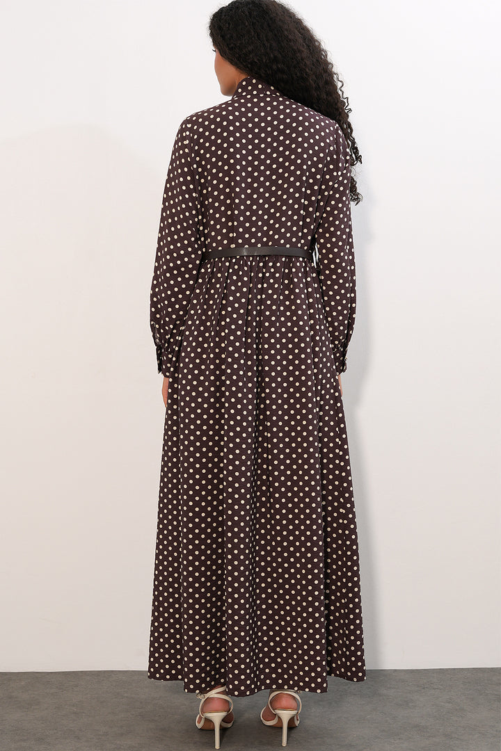 Bigdart Robe de hijab à pois avec ceinture 2613 - Marron