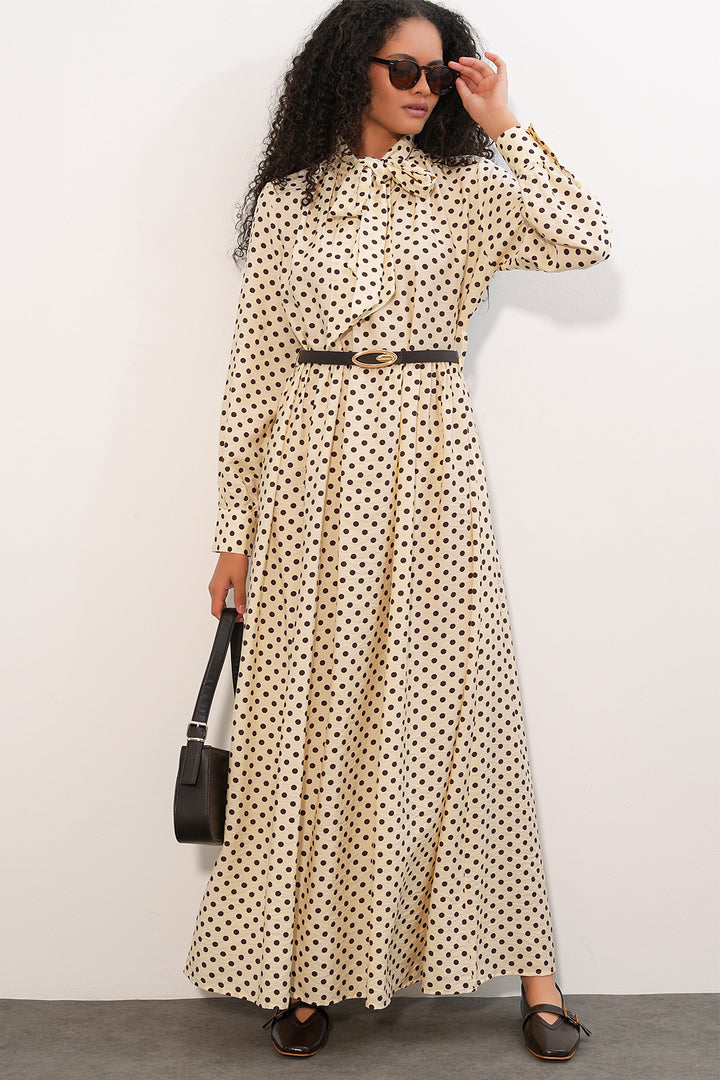 Bigdart Robe de hijab à pois avec ceinture 2613 - Crème