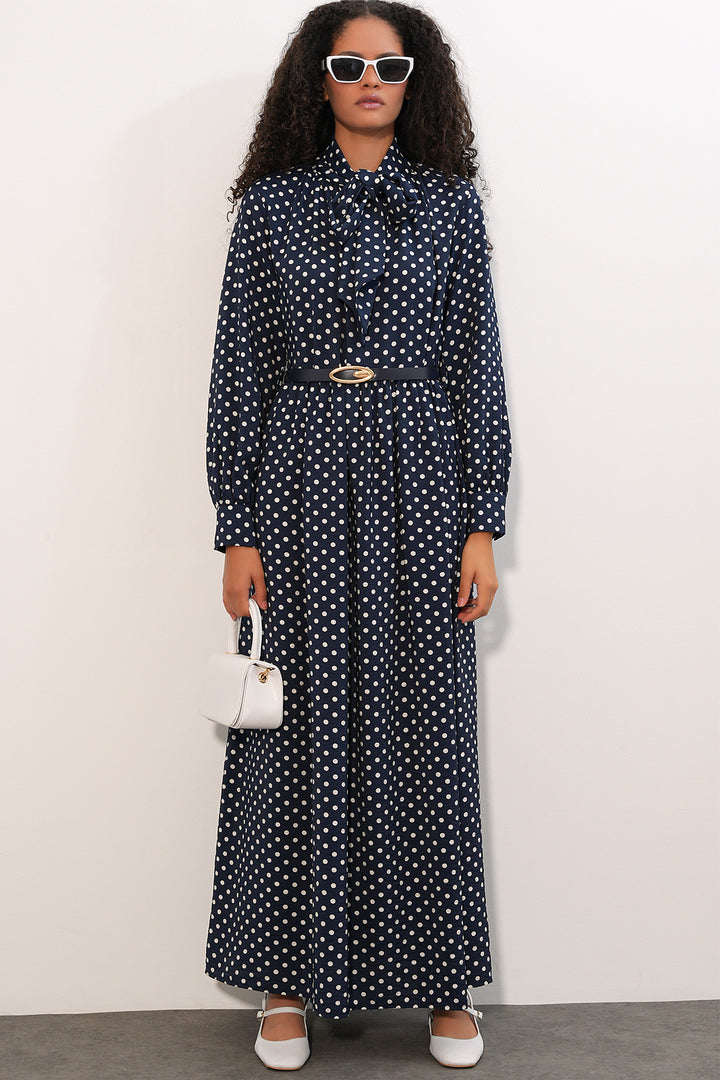 Bigdart Robe de hijab à pois avec ceinture 2613 - Bleu marine