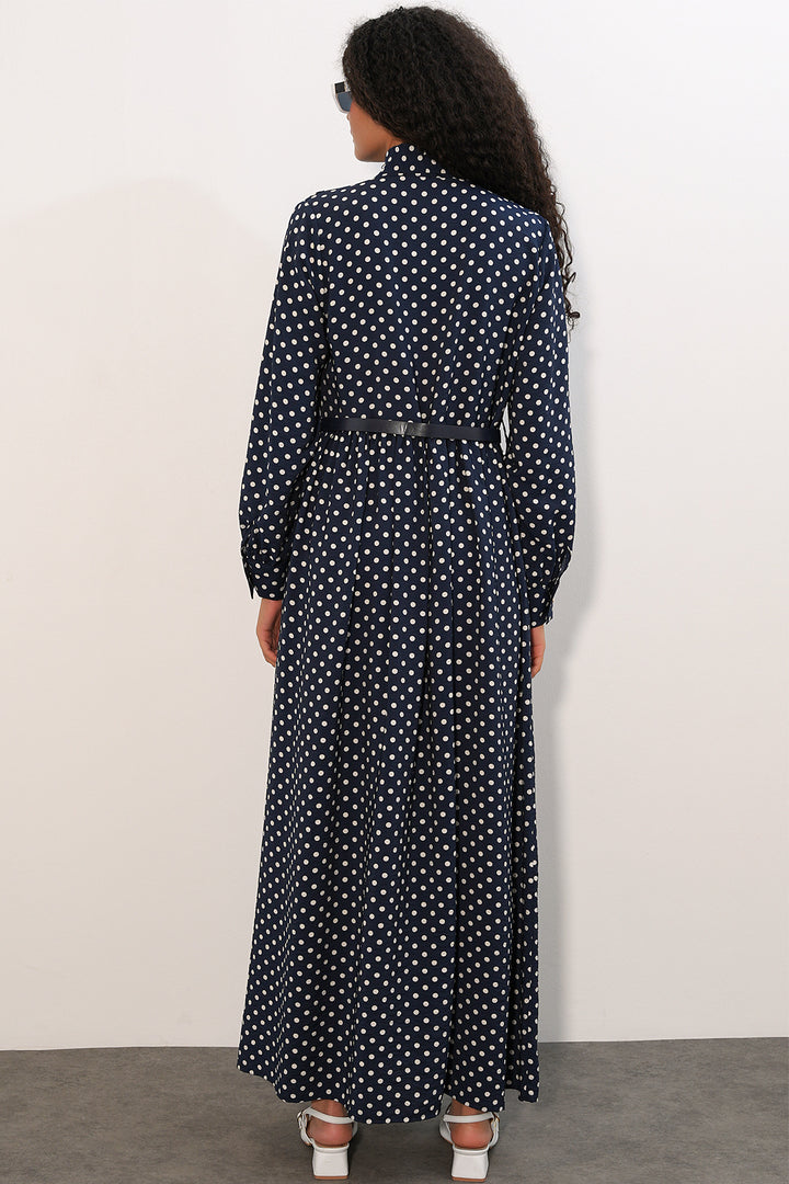Bigdart Robe de hijab à pois avec ceinture 2613 - Bleu marine