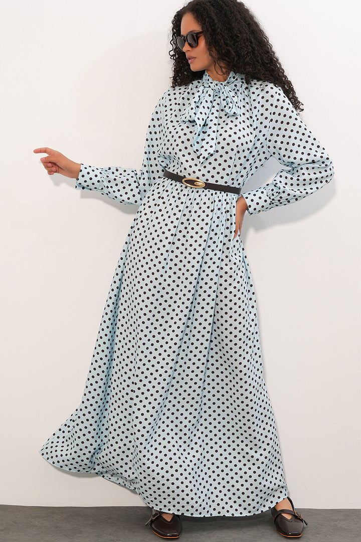 Bigdart Robe de hijab à pois avec ceinture 2613 - Bleu