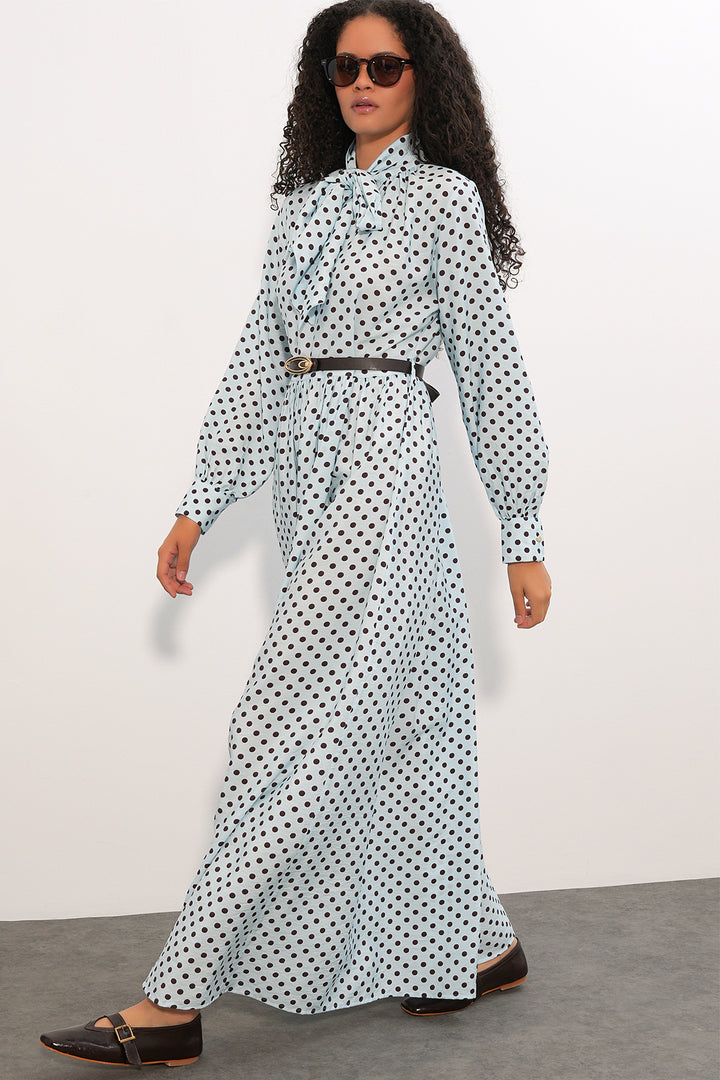 Bigdart Robe de hijab à pois avec ceinture 2613 - Bleu