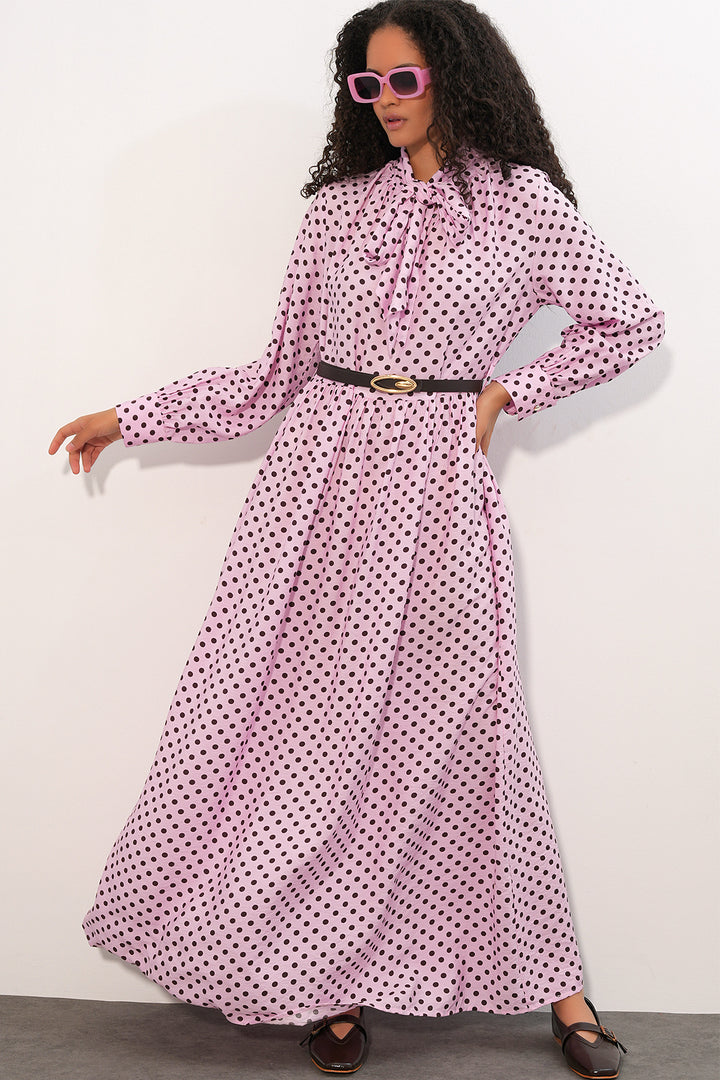 Bigdart Robe de hijab à pois avec ceinture pour femme 2613 - Rose