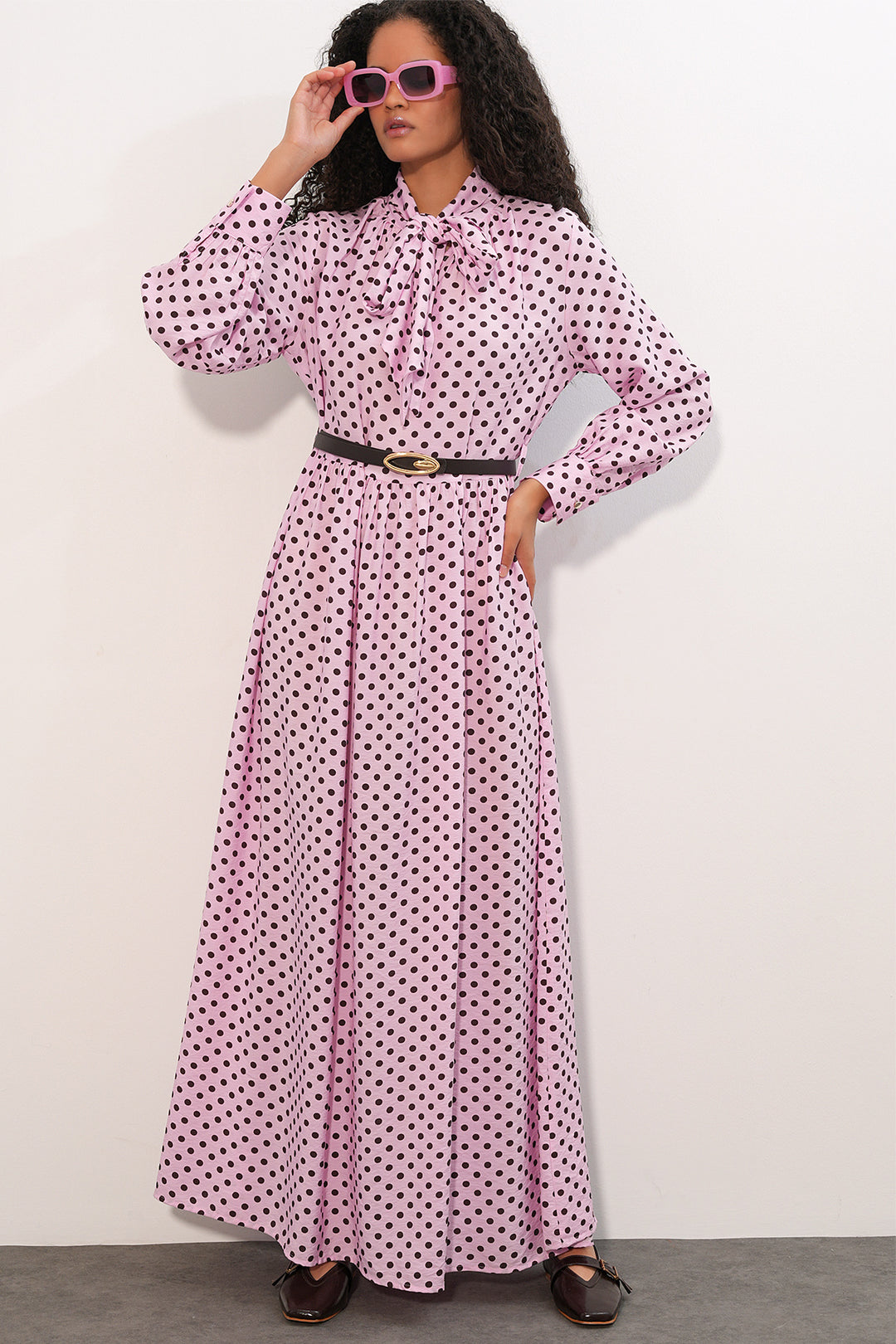 Bigdart Robe de hijab à pois avec ceinture pour femme 2613 - Rose