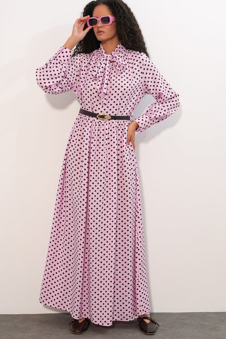 Bigdart Robe de hijab à pois avec ceinture pour femme 2613 - Rose