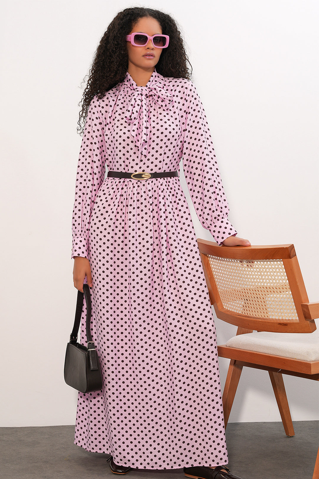 Bigdart Robe de hijab à pois avec ceinture pour femme 2613 - Rose