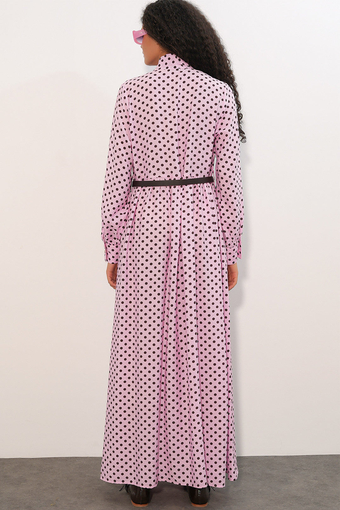 Bigdart Robe de hijab à pois avec ceinture pour femme 2613 - Rose