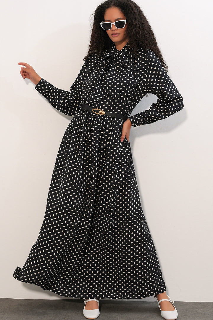 Bigdart Robe de hijab à pois avec ceinture 2613 - Noir