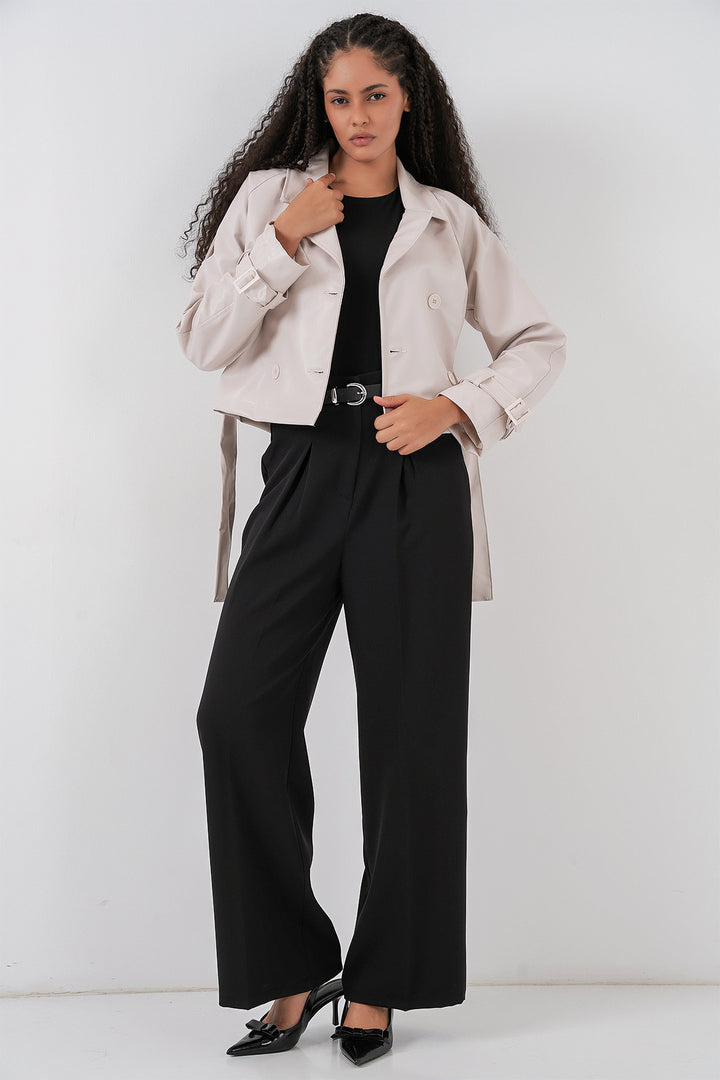 Bigdart Veste en simili cuir ceinturée pour femme 1046 - Écru