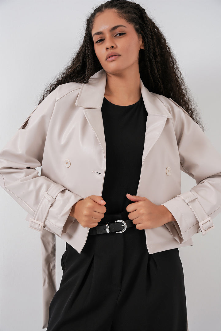 Bigdart Veste en simili cuir ceinturée pour femme 1046 - Écru