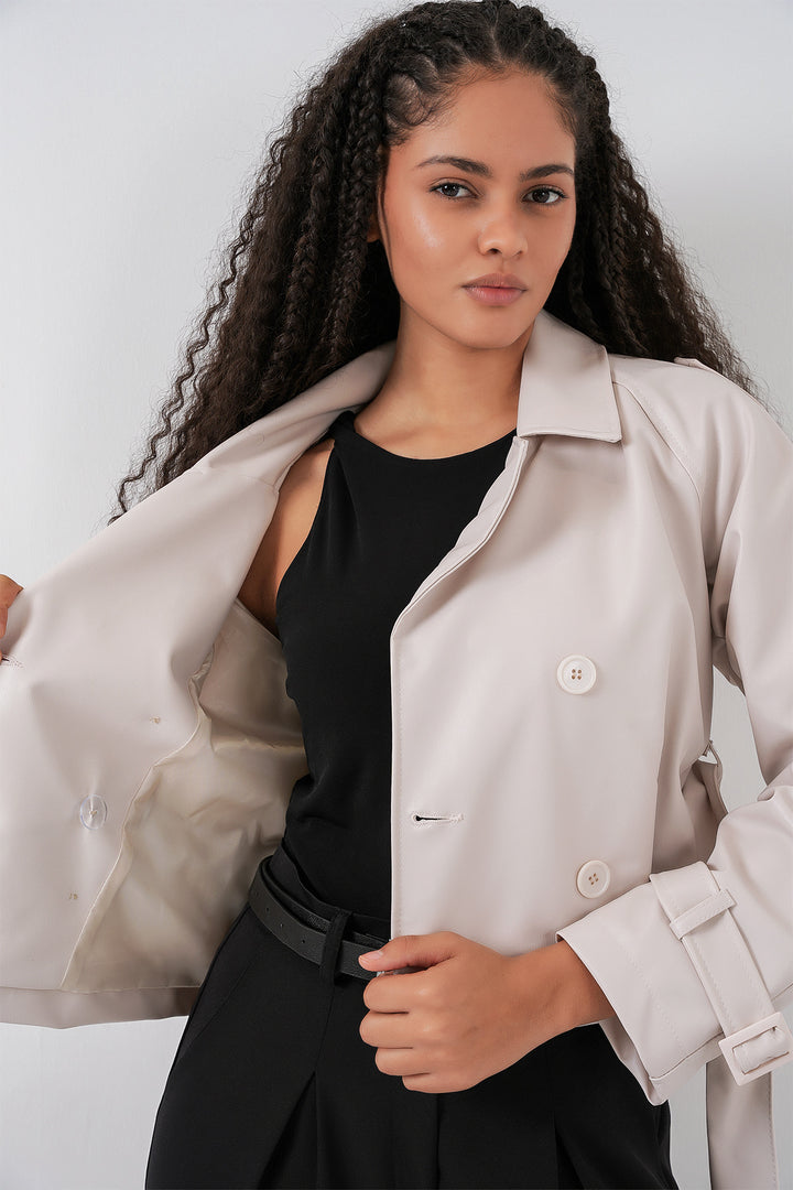Bigdart Veste en simili cuir ceinturée pour femme 1046 - Écru