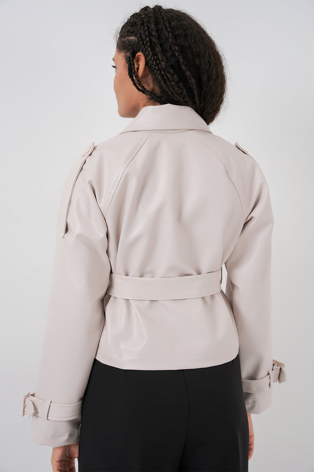 Bigdart Veste en simili cuir ceinturée pour femme 1046 - Écru