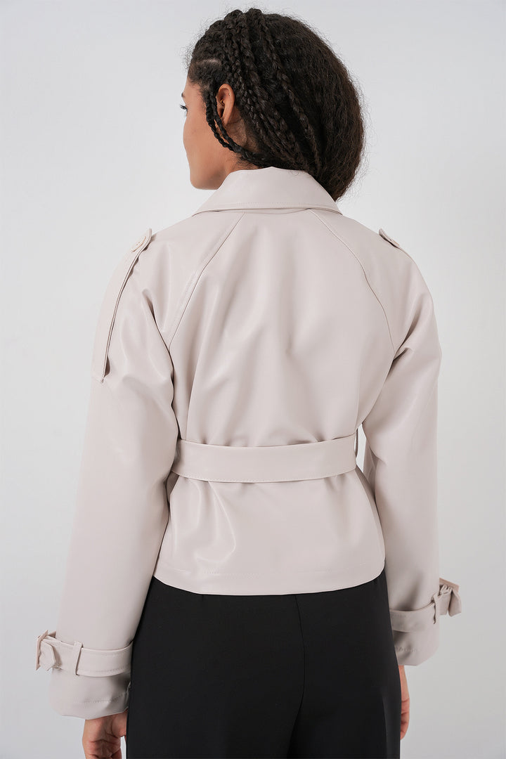 Bigdart Veste en simili cuir ceinturée pour femme 1046 - Écru