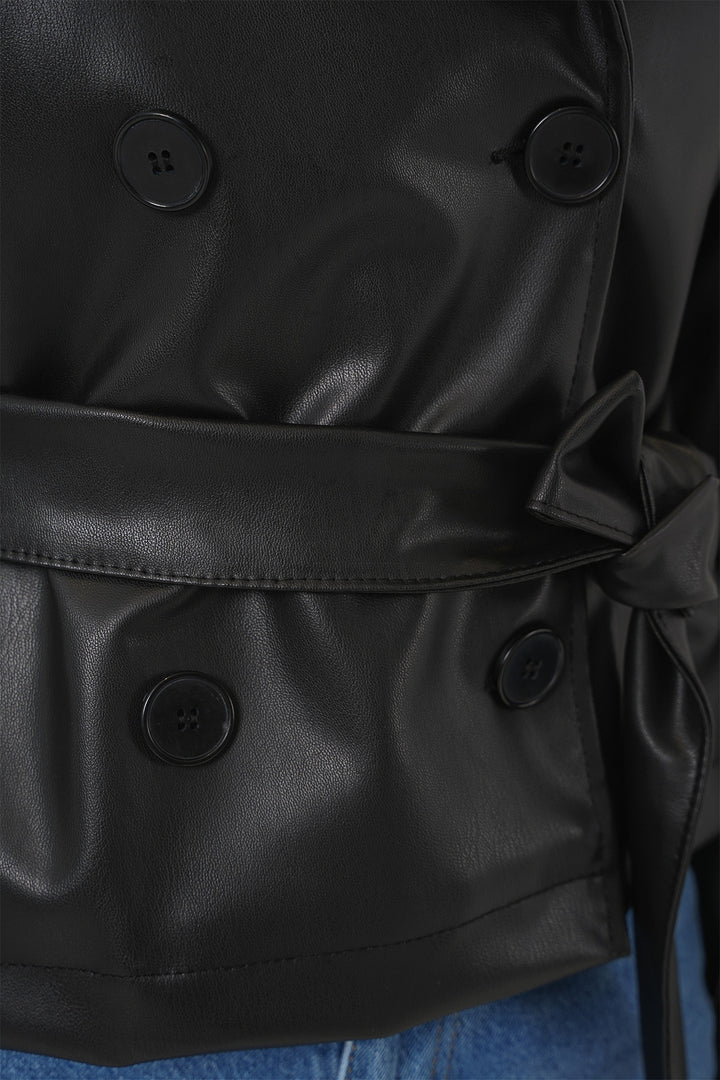 Bigdart Veste en simili cuir ceinturée pour femme 1046 - Noir