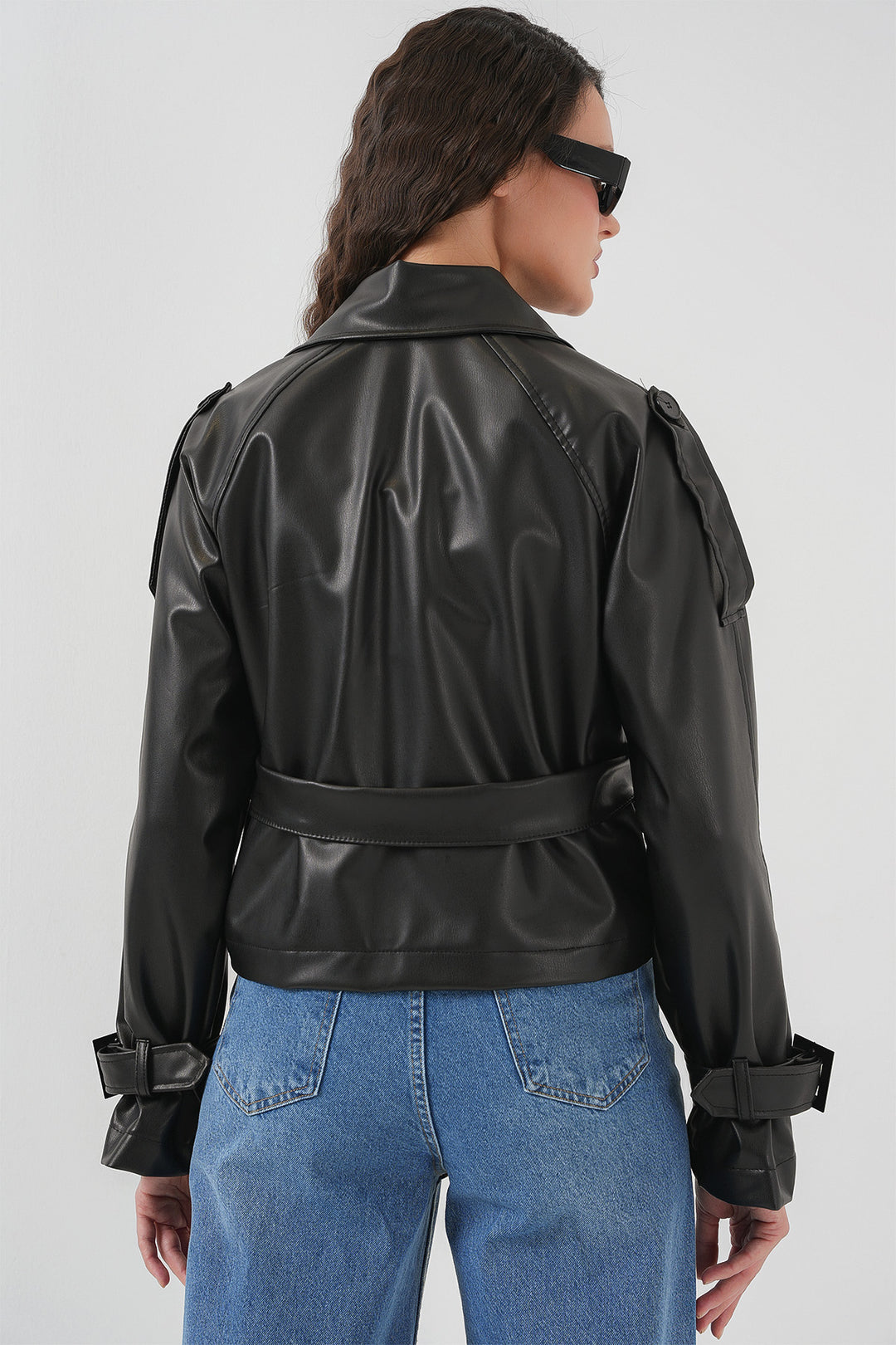 Bigdart Veste en simili cuir ceinturée pour femme 1046 - Noir