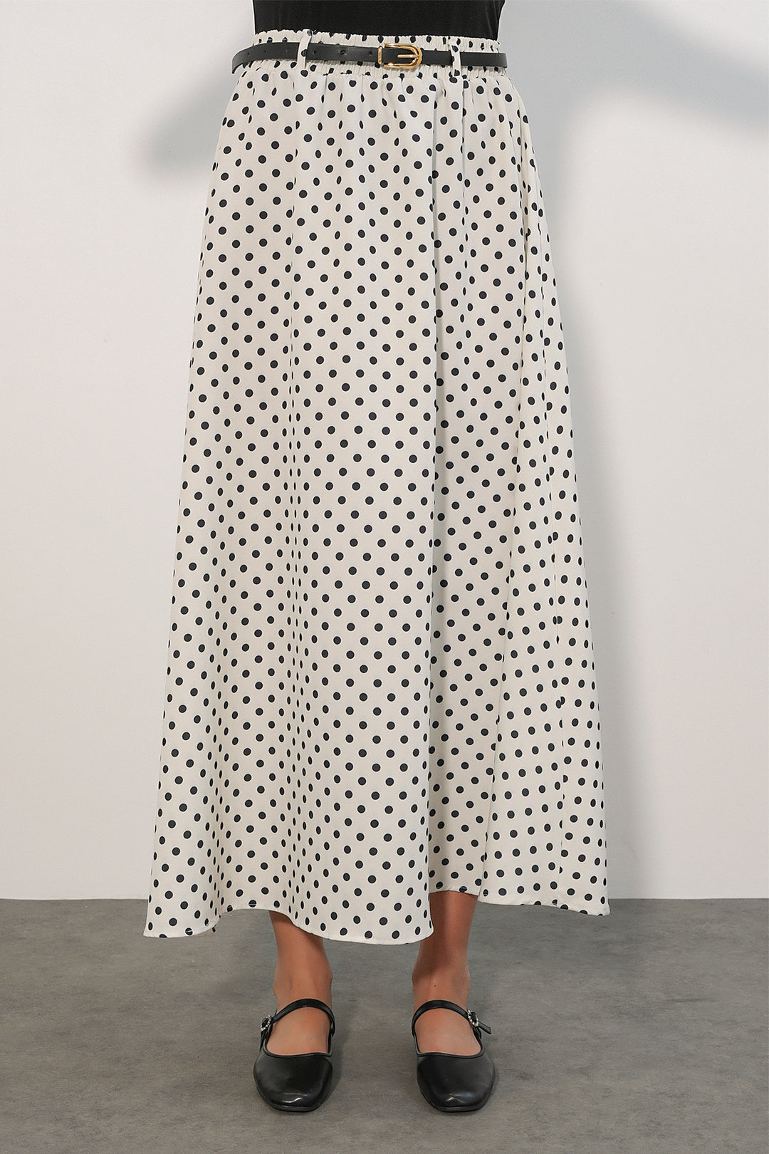 Bigdart Jupe longue à pois avec ceinture pour femme 8078 - Blanc