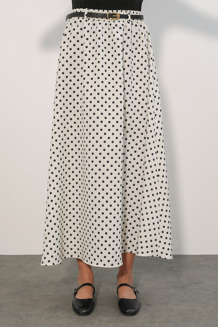 Bigdart Jupe longue à pois avec ceinture pour femme 8078 - Blanc