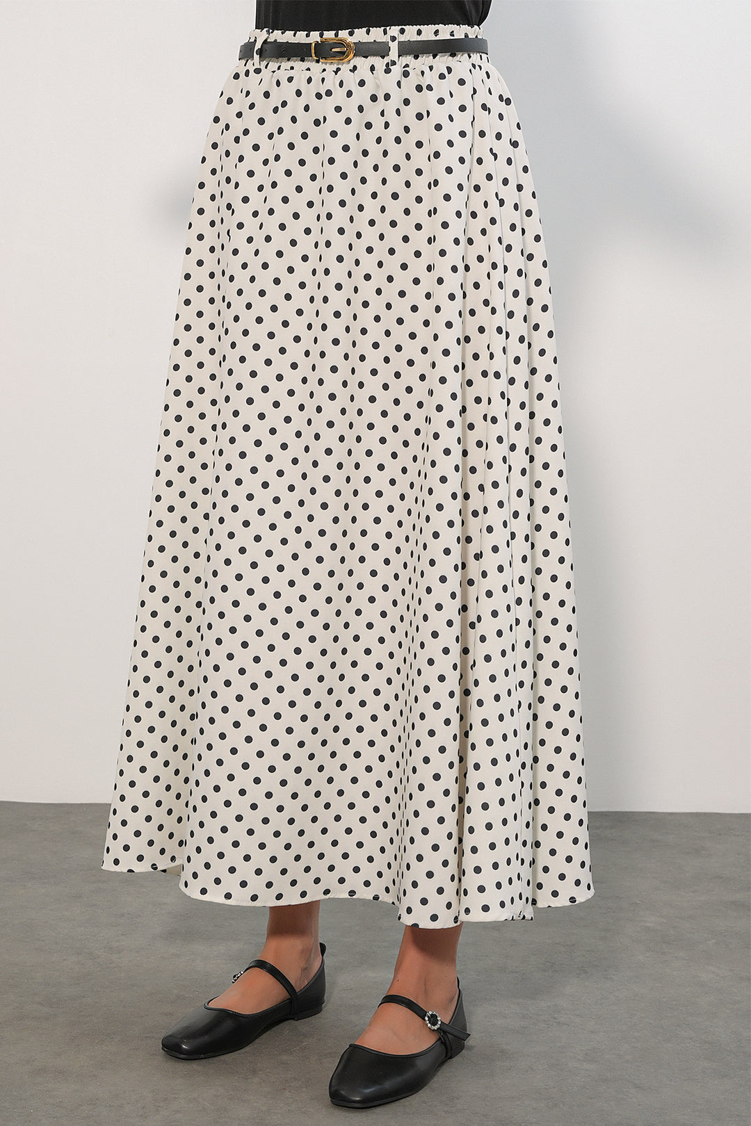 Bigdart Jupe longue à pois avec ceinture pour femme 8078 - Blanc