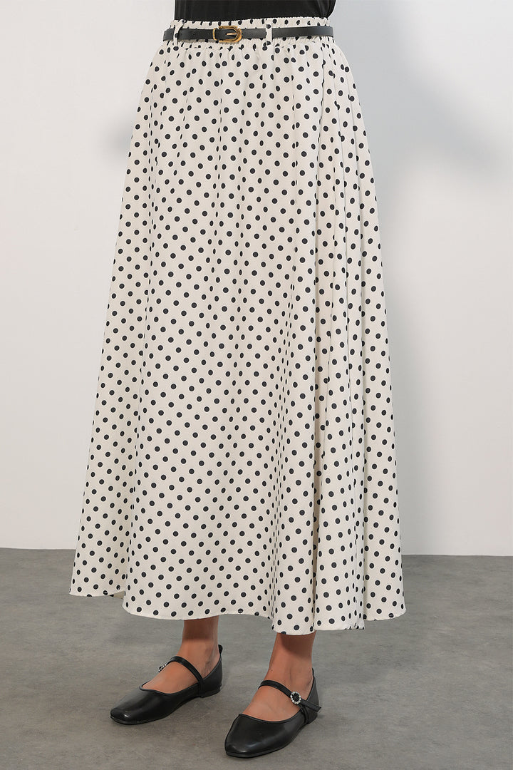 Bigdart Jupe longue à pois avec ceinture pour femme 8078 - Blanc