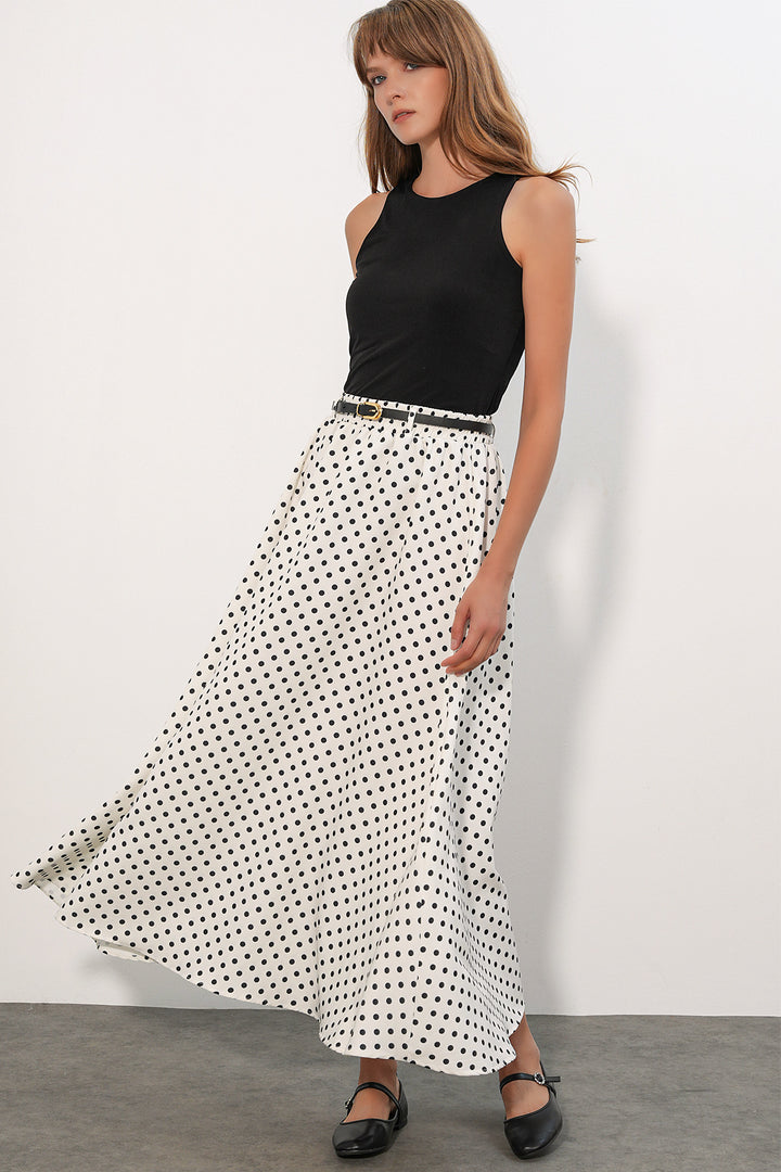 Bigdart Jupe longue à pois avec ceinture pour femme 8078 - Blanc