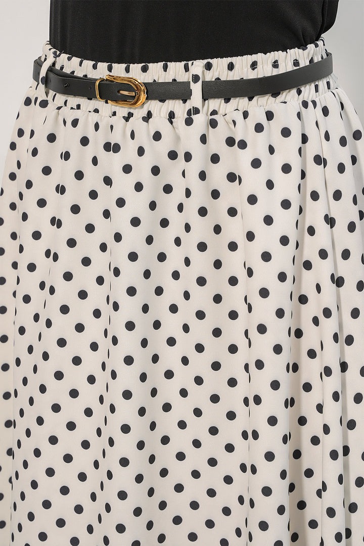 Bigdart Jupe longue à pois avec ceinture pour femme 8078 - Blanc